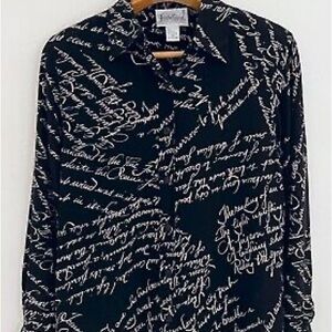 Diane Von Furstenberg Black and White Script Blouse